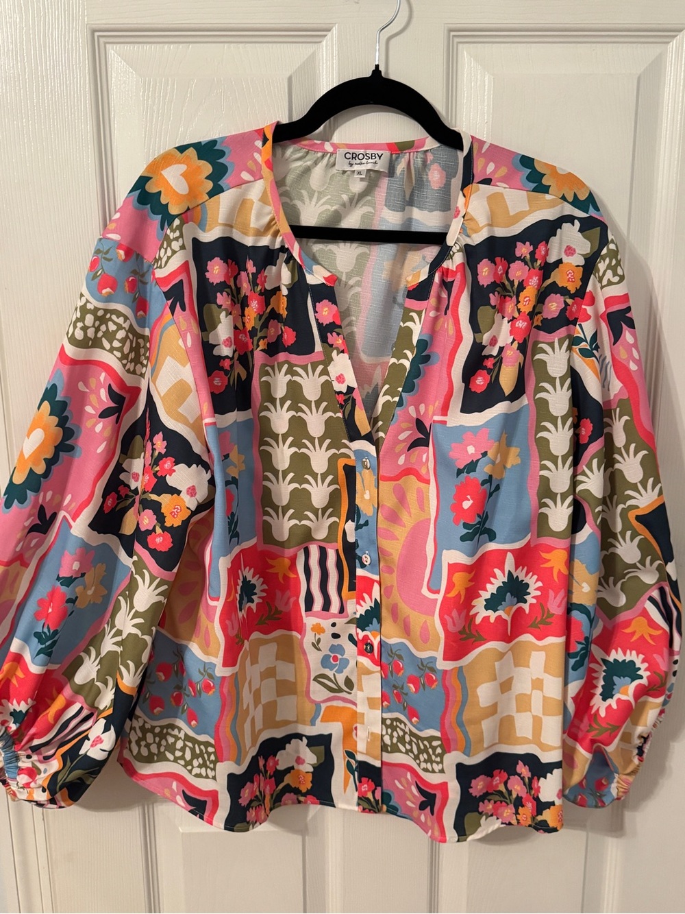 CROSBY by Mollie Burch Multicolor Patchwork Floral Blouse